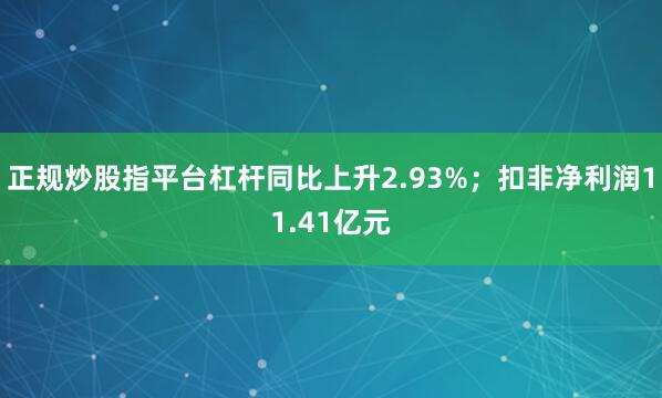 正规炒股指平台杠杆同比上升2.93%；扣非净利润11.41亿元